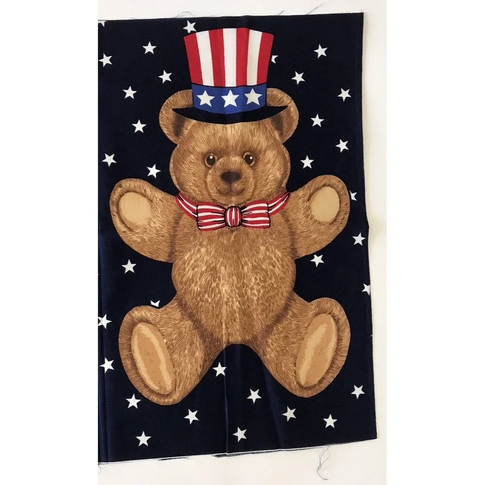 USA Teddy Bear Flag Cotton Fabric Panel 45